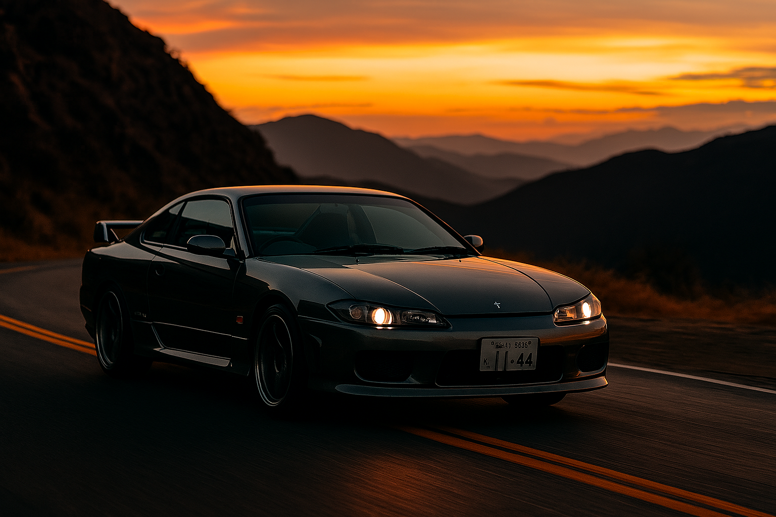 JDM machine carving a mountain pass